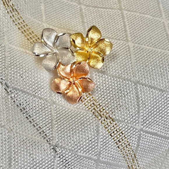 Vintage 14K Gold Floral Slide Pendant, Rose, Yellow, White Gold Pendant